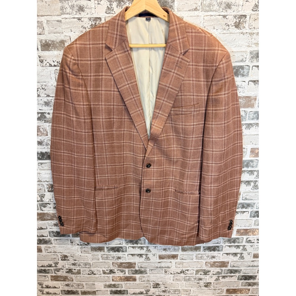 Jos. A. Bank 1905 Sport Coat Mens 46 Long Brown Plaid Linen Wool Tailored Fit
